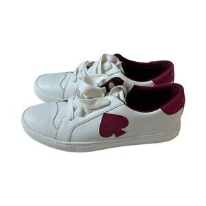 NWOB Kate Spade Fez Women's Leather Sneakers White Burgundy Size 8.5 B